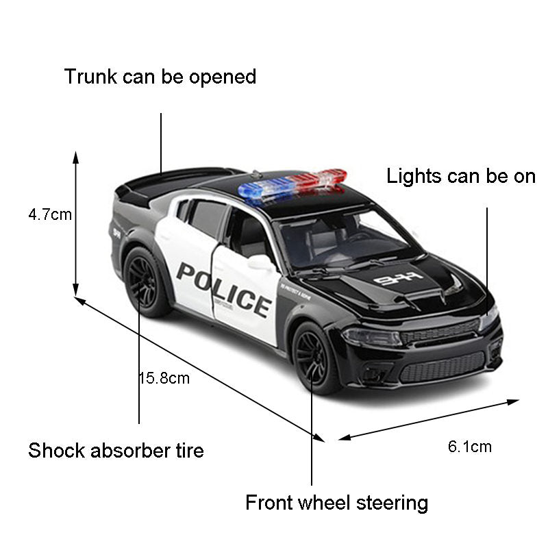 OPPCARE Zinc Alloy Model Car 1:32 Scale with Sound and Light for Kids Boy-Police Car