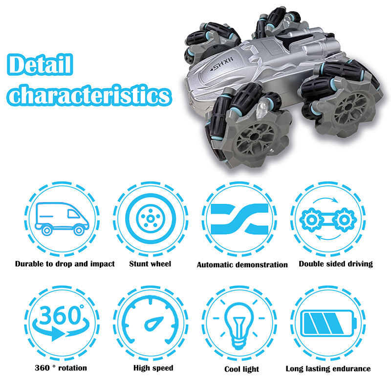 OPPCARE 2.4Ghz Remote Control Car 360° Rotating RC Stunt Cars with headlights Double-Sided Fast Flips Cars for 6-12 Year Old Kids-Silver