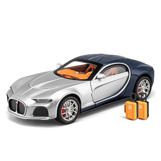 OPPCARE Pull Back Model Car 1:24 Alloy Die Cast with Sound Light Great Gifts-Silver Blue