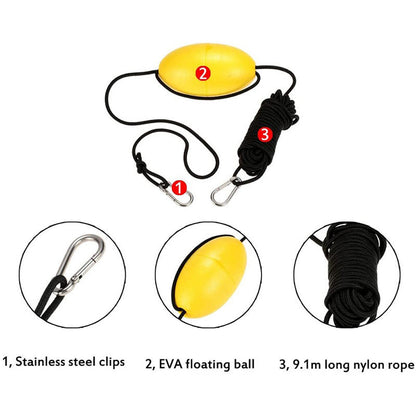 OPPCARE 9.1 Meters Marine Rope Tow Line Buoy Ball Float Leash with  Carabiner-Yellow