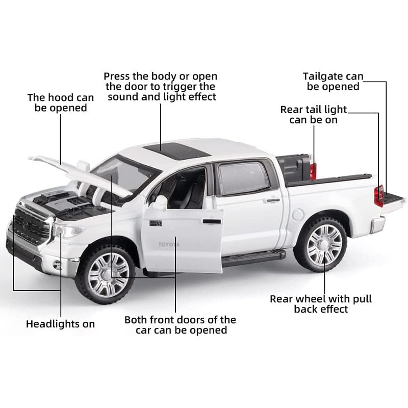 OPPCARE Pull Back Pickup Truck Model 1/32 with Sound and Light Gifts for Kids-White