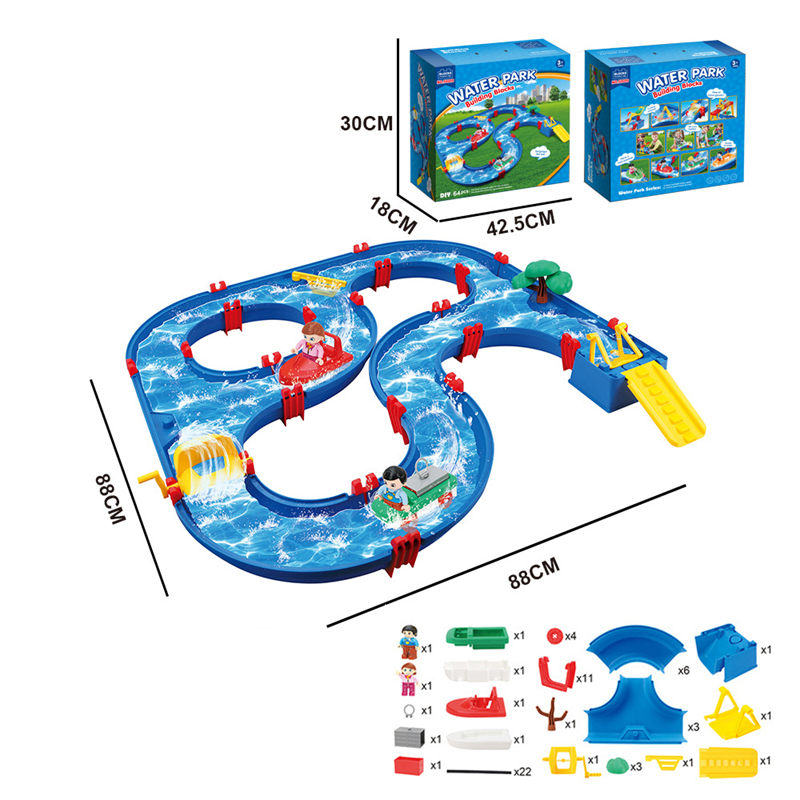 OPPCARE Outdoor Water Table Toy for Kids 64 Pcs DIY Waterway Toy with Boat for Backyard Lawn Pool Sensory Toys