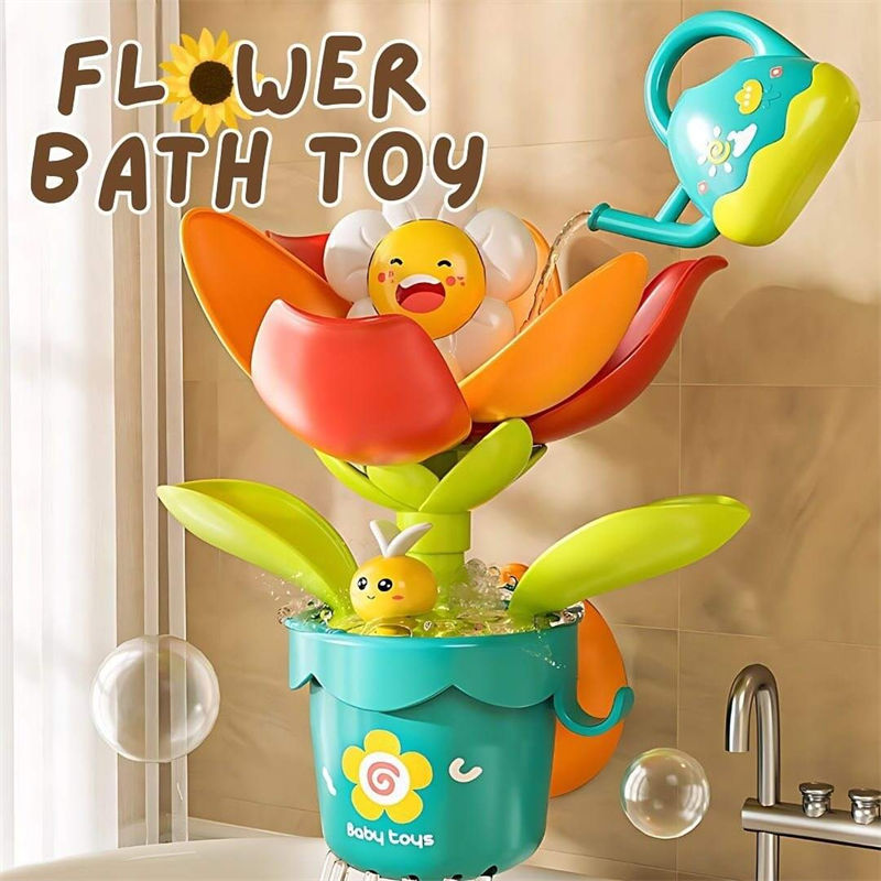 OPPCARE Toddler Bath Toy Pop-up Sunflower Sprinkle with Watering Can Duck Guns Swimming Duck for Boys Girls