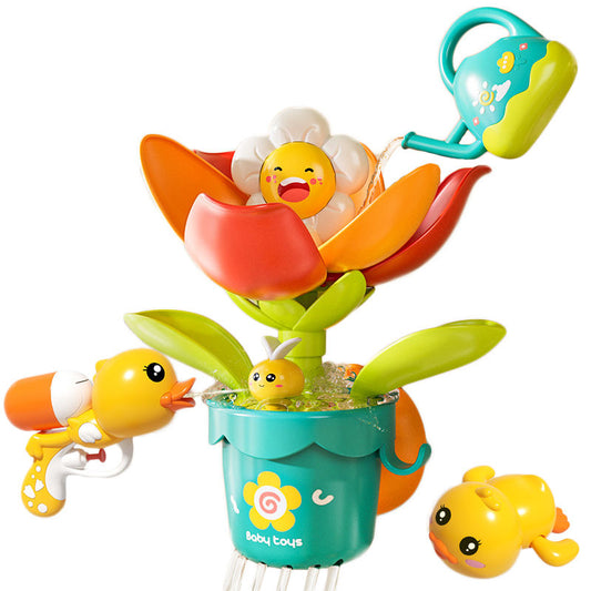 OPPCARE Toddler Bath Toy Pop-up Sunflower Sprinkle with Watering Can Duck Guns Swimming Duck for Boys Girls