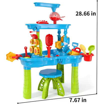 OPPCARE Sand Water Table Toys for Toddlers Kids 3-Tier Outdoor Water Activity Tables Beach Toys