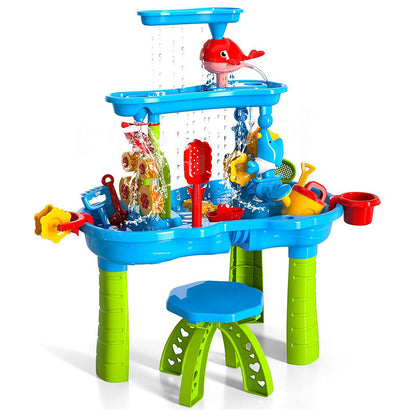 OPPCARE Sand Water Table Toys for Toddlers Kids 3-Tier Outdoor Water Activity Tables Beach Toys