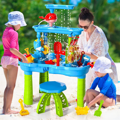 OPPCARE Sand Water Table Toys for Toddlers Kids 3-Tier Outdoor Water Activity Tables Beach Toys