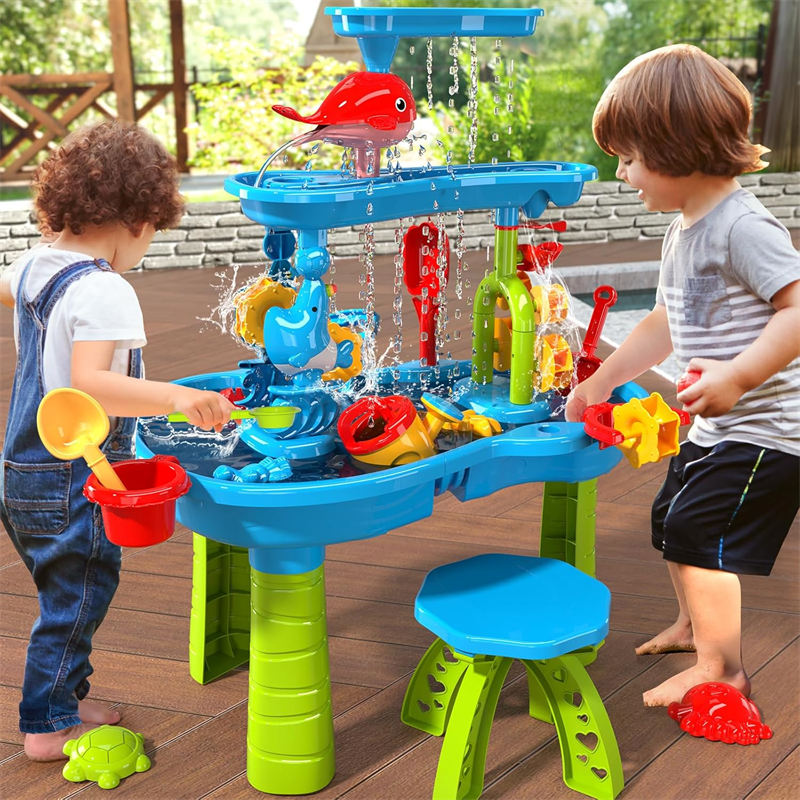 OPPCARE Sand Water Table Toys for Toddlers Kids 3-Tier Outdoor Water Activity Tables Beach Toys