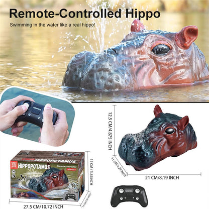 OPPCARE Remote Control Animals 2.4GHZ Waterproof Simulated Hippo RC Boat with Spray Water Pumps