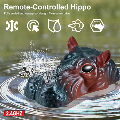 OPPCARE Remote Control Animals 2.4GHZ Waterproof Simulated Hippo RC Boat with Spray Water Pumps