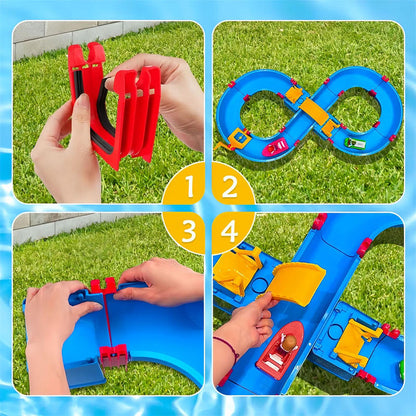 OPPCARE Kids Water Table Toy 50Pcs DIY Mini Water Park Building Blocks Toy on Table or Lawn with 2 Boats Summer Outdoor Water Games 5005