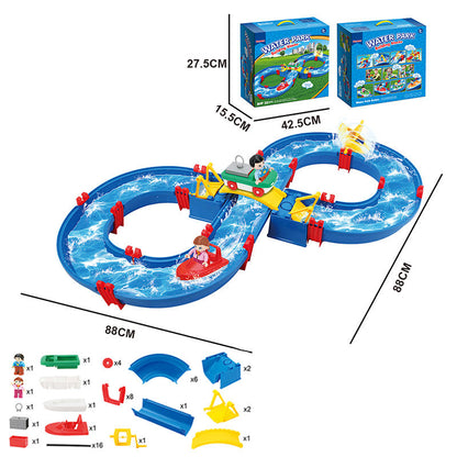 OPPCARE Kids Water Table Toy 50Pcs DIY Mini Water Park Building Blocks Toy on Table or Lawn with 2 Boats Summer Outdoor Water Games 5005