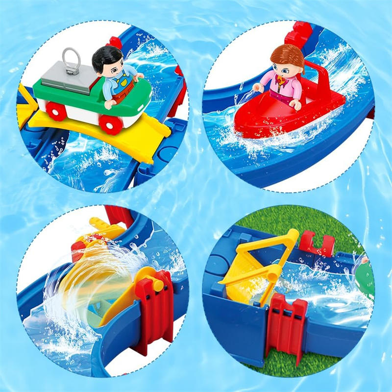 OPPCARE Kids Water Table Toy 50Pcs DIY Mini Water Park Building Blocks Toy on Table or Lawn with 2 Boats Summer Outdoor Water Games 5005