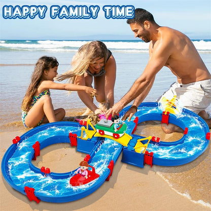 OPPCARE Kids Water Table Toy 50Pcs DIY Mini Water Park Building Blocks Toy on Table or Lawn with 2 Boats Summer Outdoor Water Games 5005