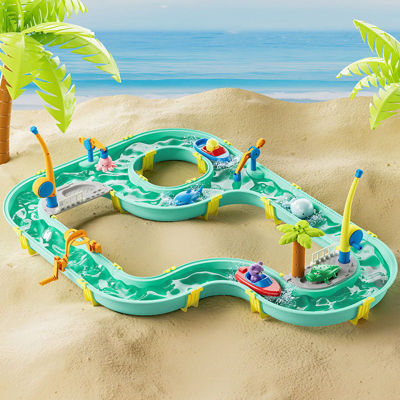 OPPCARE 2 IN 1 Water Table Toys Water Park Surfing Adventure Set Kids Fishing Water Toys Outdoor Beach Play 4202