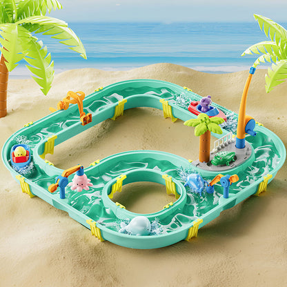 OPPCARE 2 IN 1 Water Table Toys Water Park Surfing Adventure Set Kids Fishing Water Toys Outdoor Beach Play 4202