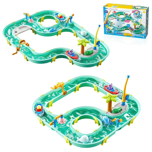 OPPCARE 2 IN 1 Water Table Toys Water Park Surfing Adventure Set Kids Fishing Water Toys Outdoor Beach Play 4202